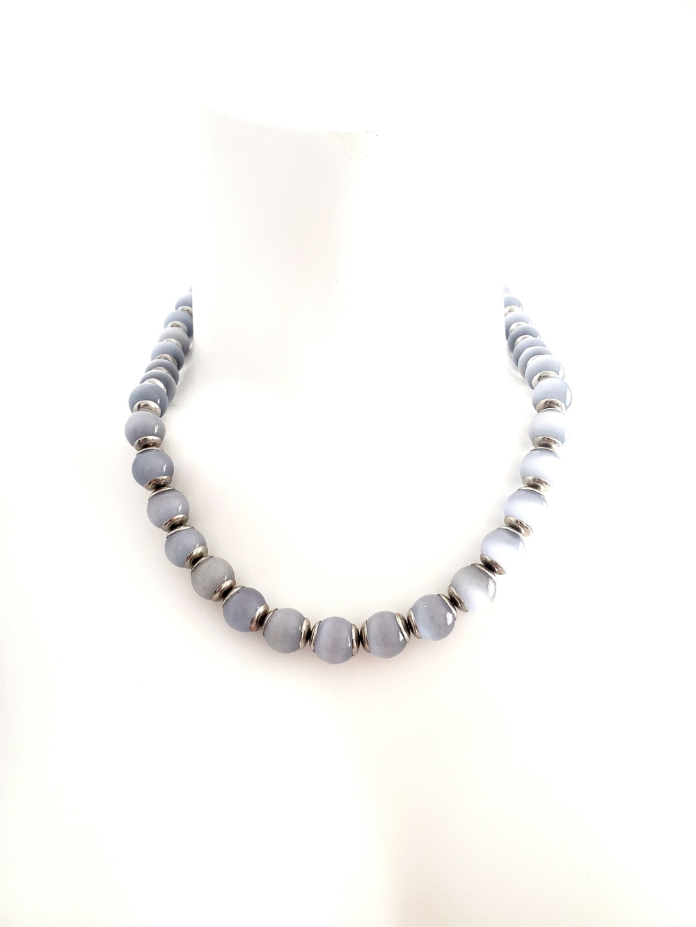 Banana Republic Faux Pearl Soft Gray Bead Necklace with Silver Accents